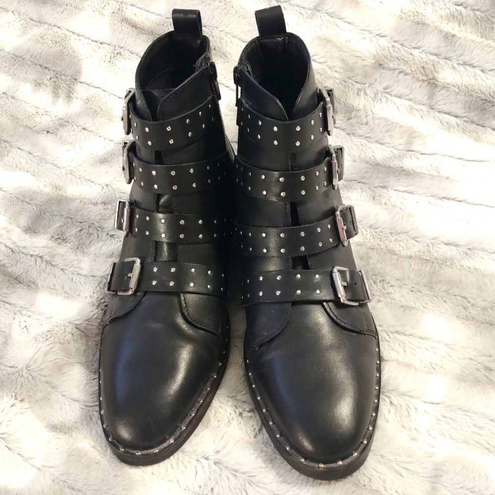 Office London strappy, studded moto boot